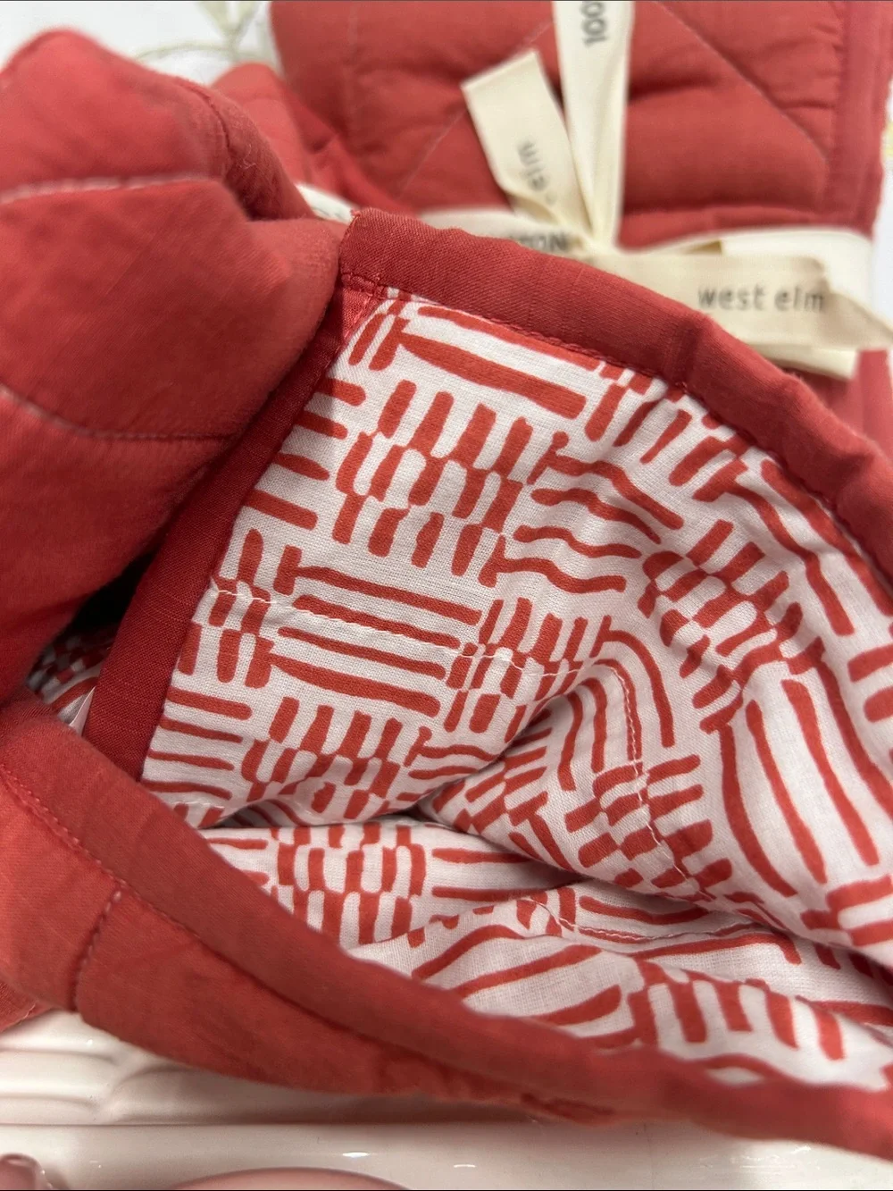 West Elm Warm Red Quilted Cotton Pillow Shams - Pair 20x26